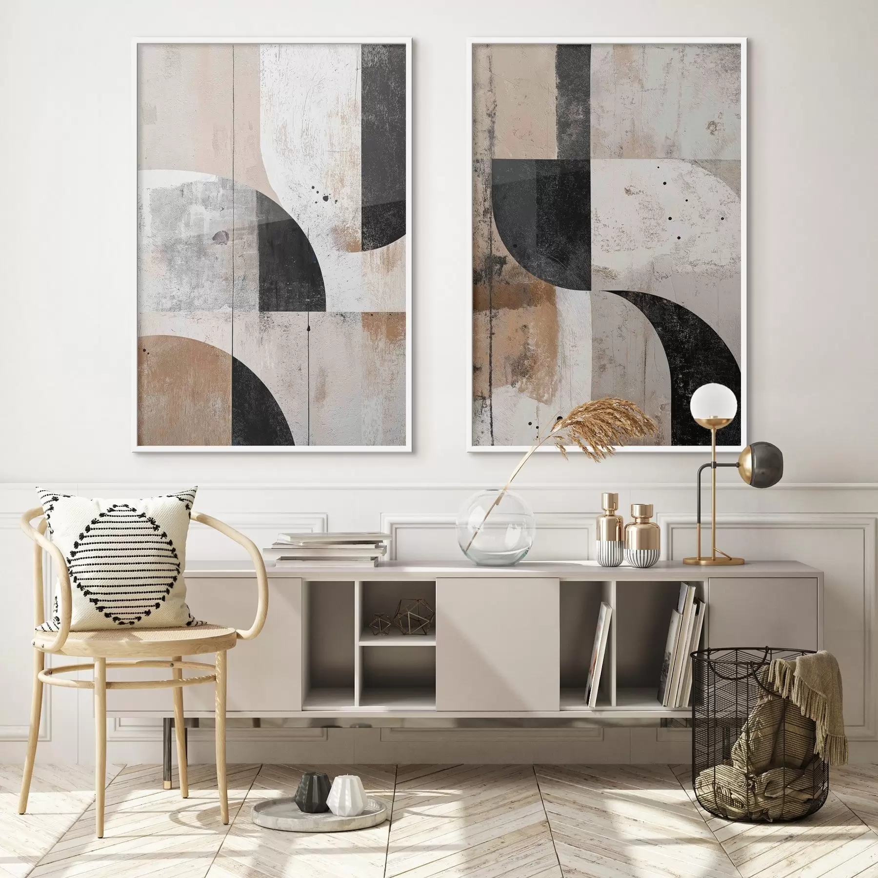 Fotobehang Geometrische vormen in beige en zwarte tinten d00750