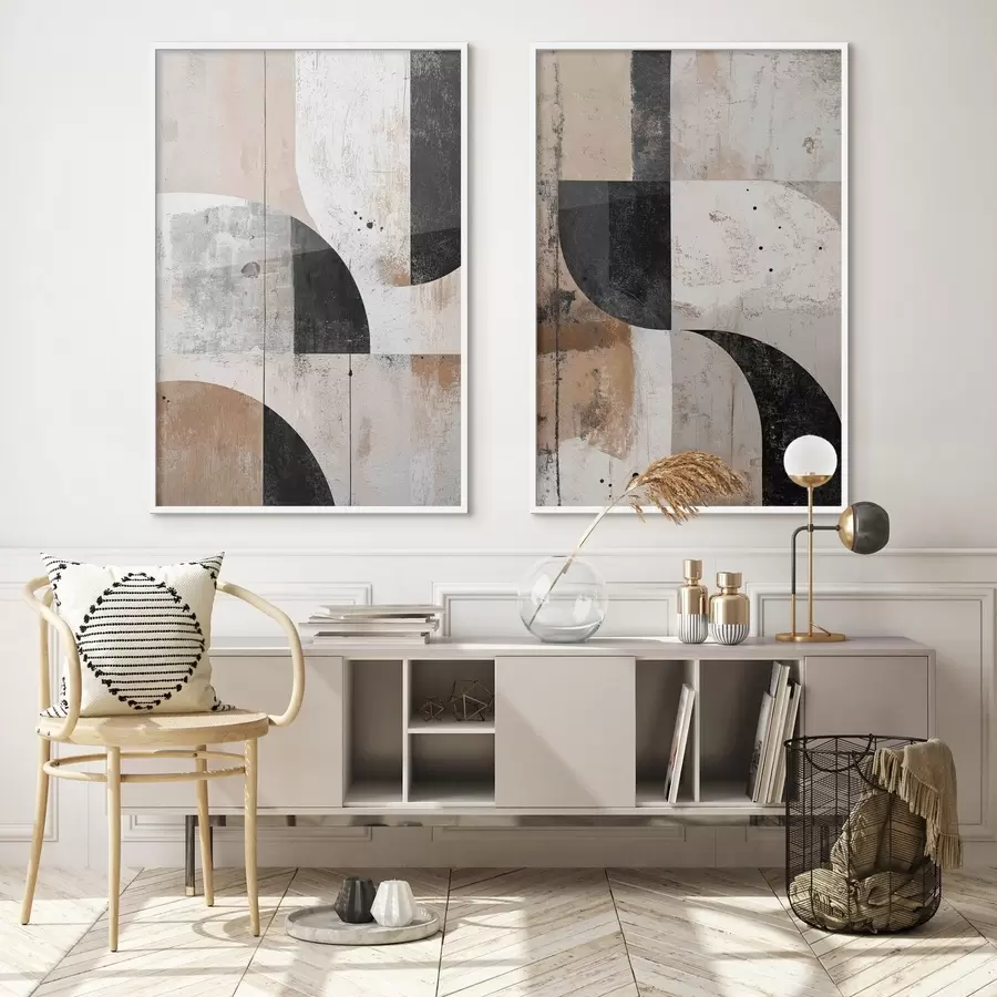 Fotobehang Geometrische vormen in beige en zwarte tinten d00750