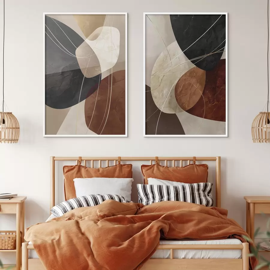 Fotobehang Geometrische ovalen in een warm kleurenpalet met gele lijnen d00763