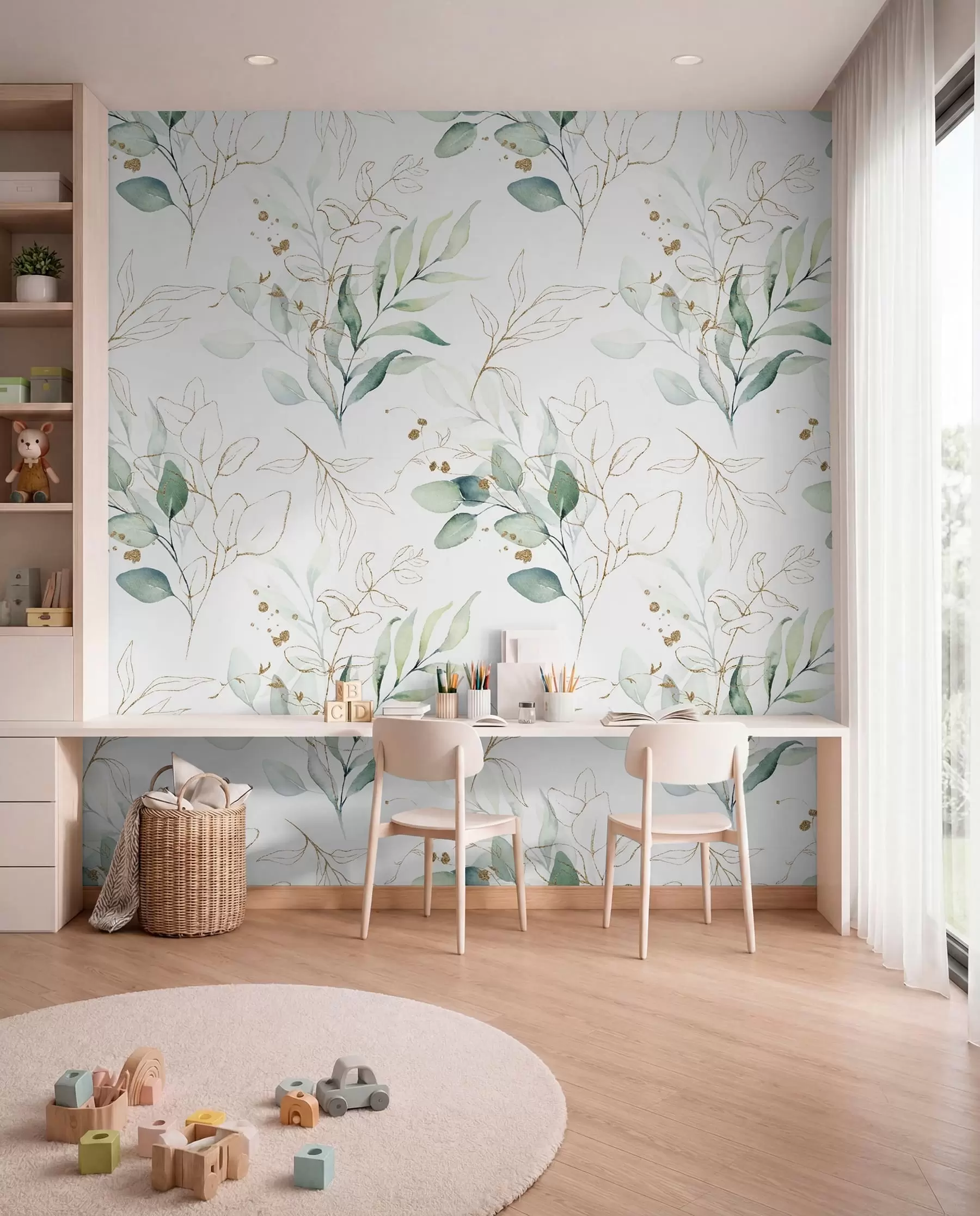 Fotobehang Groene takjes en fijne lijnen u71464