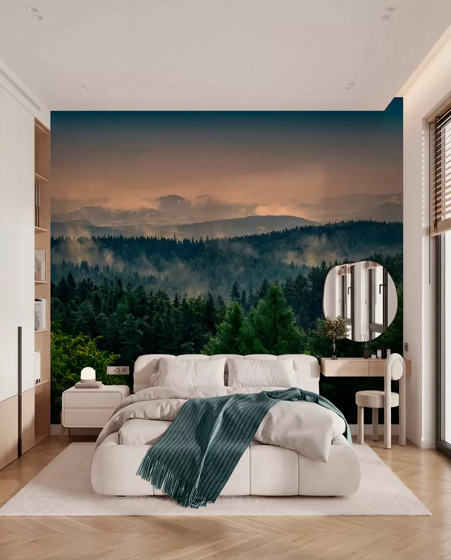 Fotobehang Bomen van bomen in de mist u72174