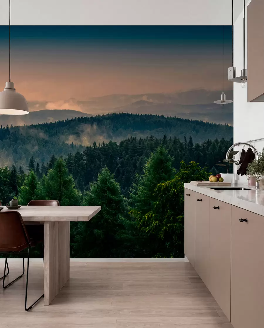Fotobehang Bomen van bomen in de mist u72174