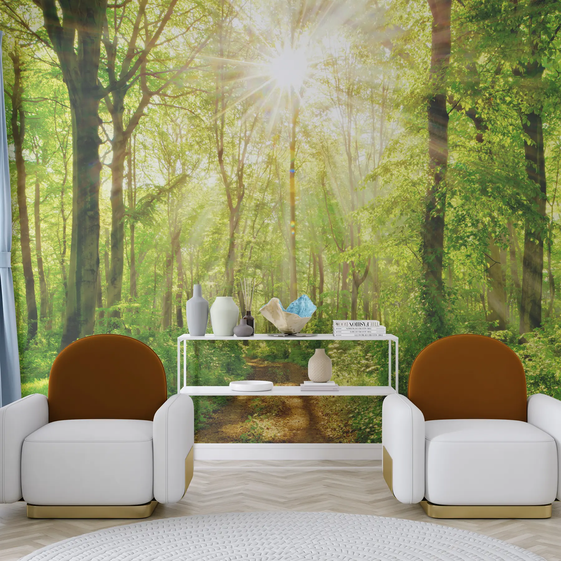 Fotobehang Pad in het zonnige bos u22252