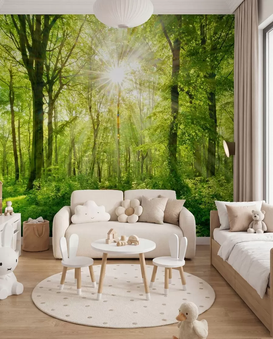 Fotobehang Pad onder groene takken u22252