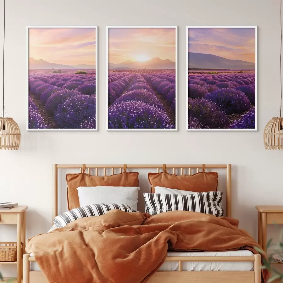 Fotobehang Zonsondergang in een lavendelveld d00785