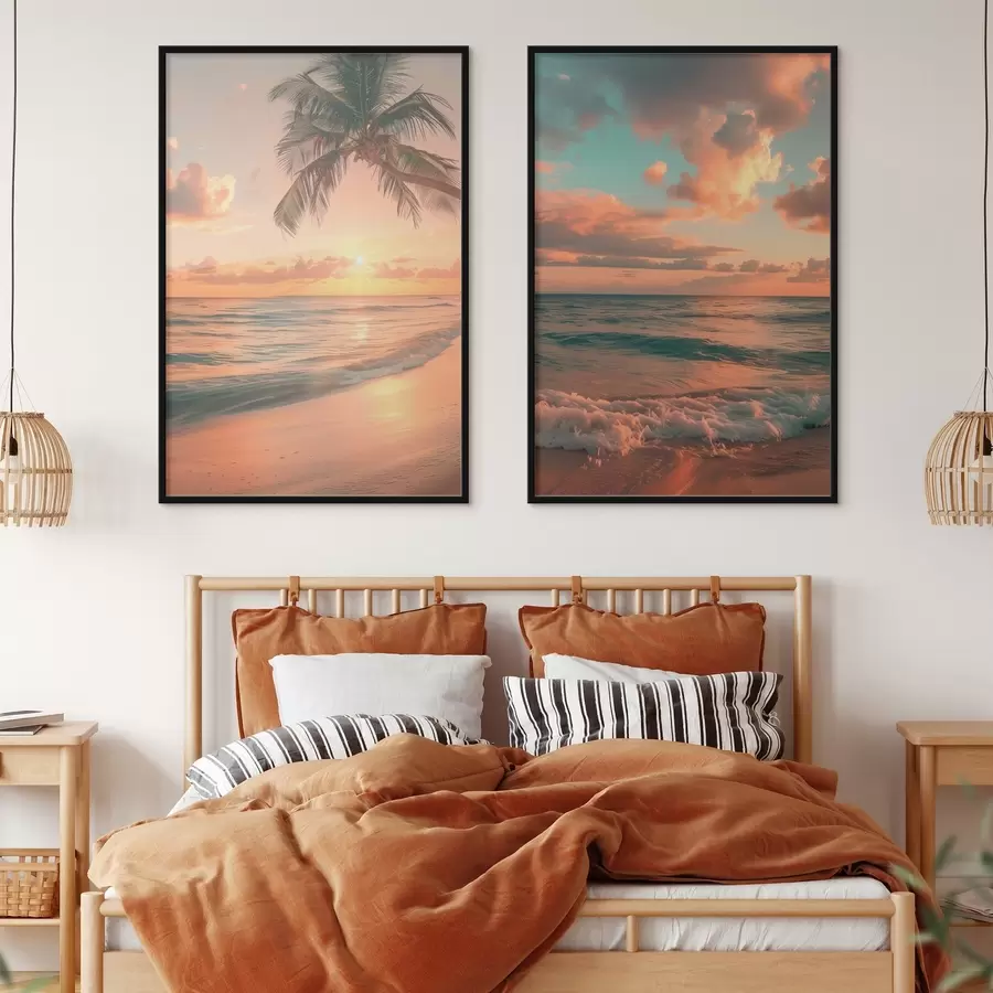 Fotobehang Zonsondergang aan de kust met uitzicht op de golven d00787