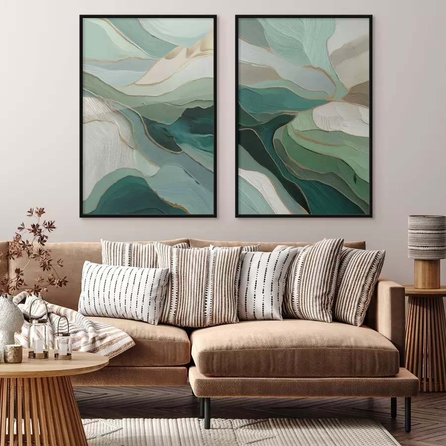 Fotobehang Smaragdgroene gelaagde abstractie met een gele omtrek d00766