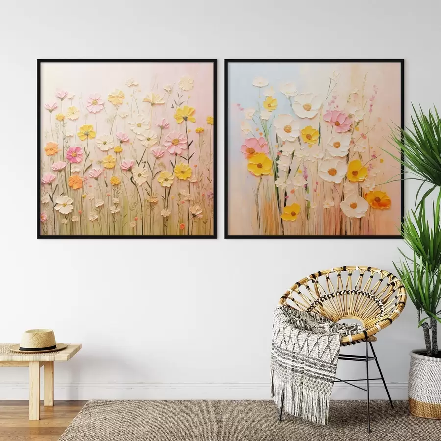 Fotobehang Weidebloemen in olieverfstijl d00710