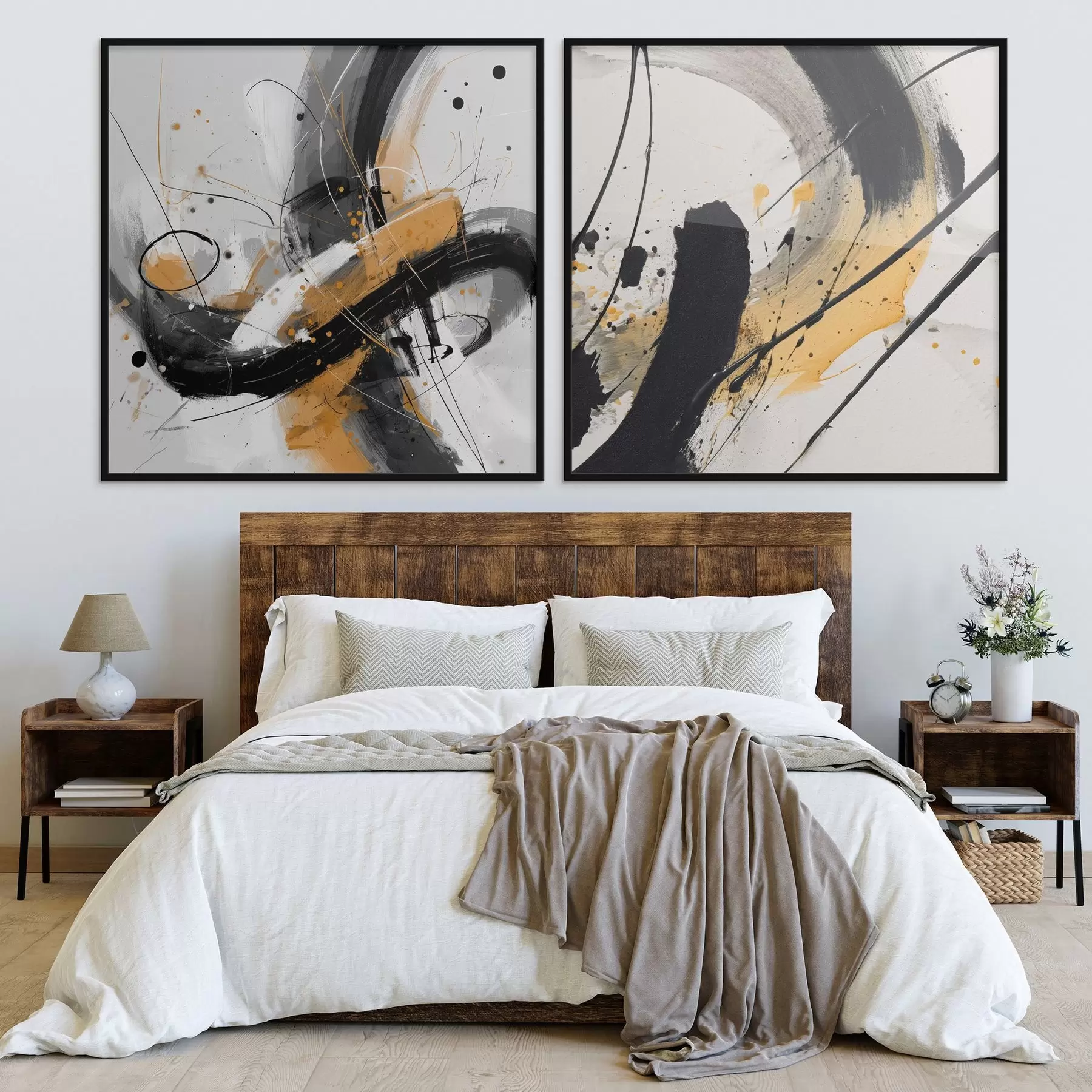 Fotobehang Expressie in gele en zwarte tinten d00739