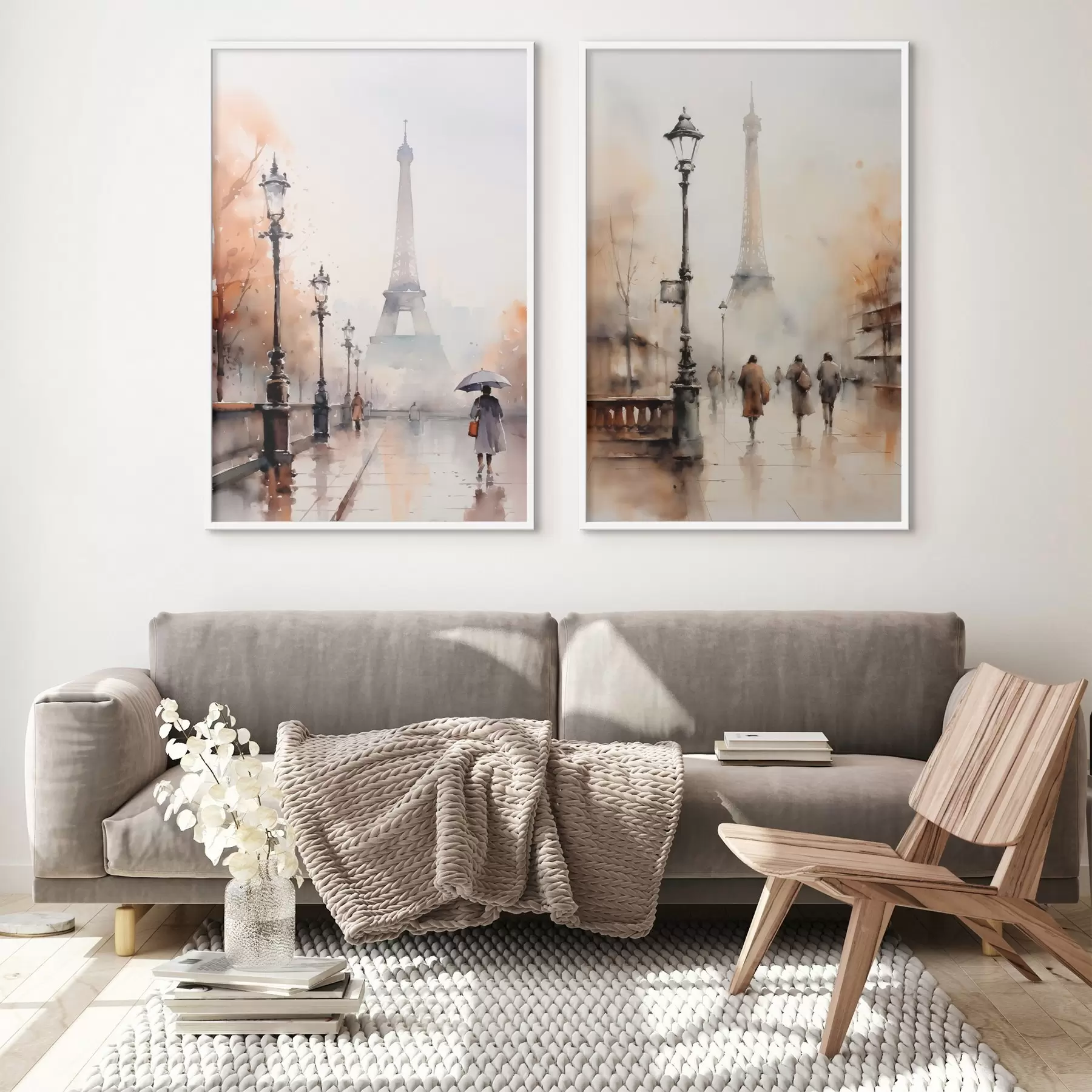 Fotobehang Een regenachtige herfstdag in Parijs met de Eiffeltoren op de achtergrond en vintage straatlantaarns d00821