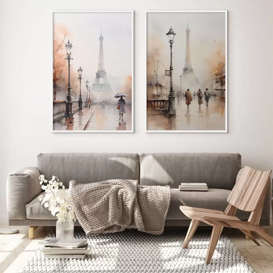 Fotobehang Een regenachtige herfstdag in Parijs met de Eiffeltoren op de achtergrond en vintage straatlantaarns d00821