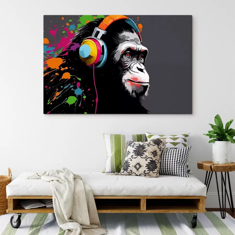  Schilderijen Aap met koptelefoon s47385