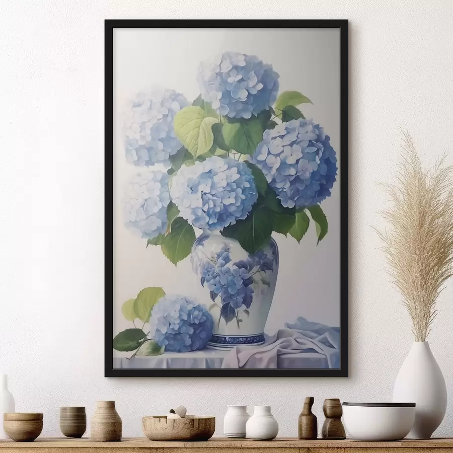 Fotobehang Hortensia's in een vaas f47360