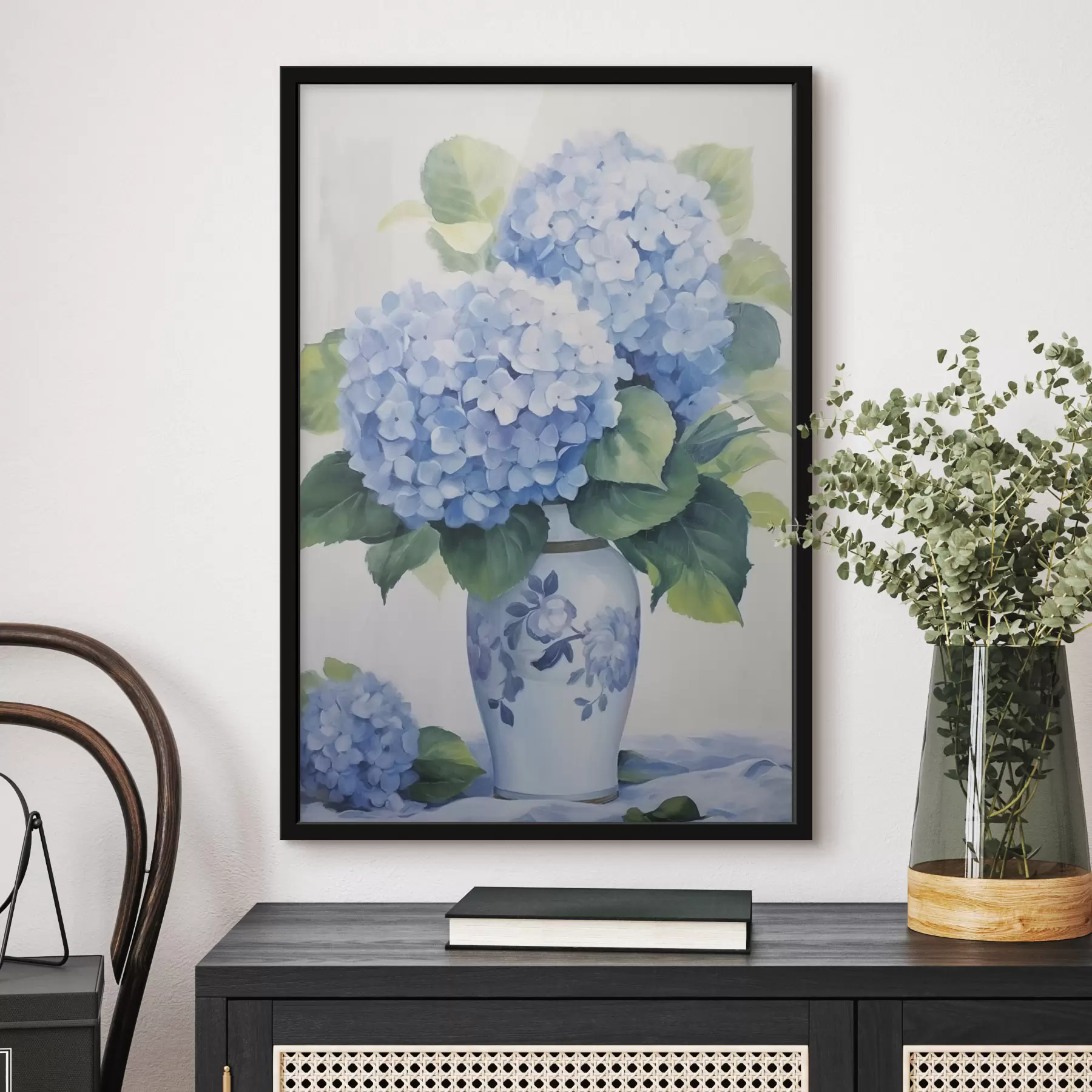 Fotobehang Hortensia's in een vaas f47361