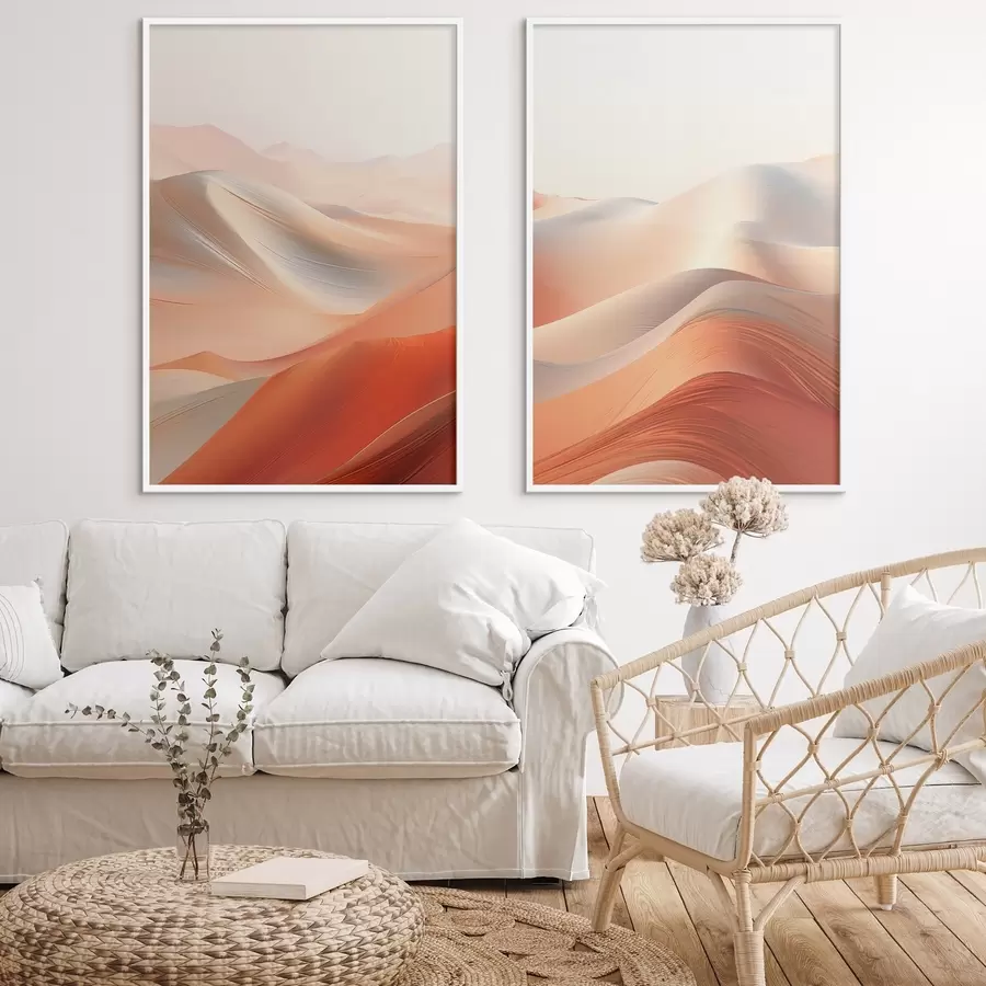Fotobehang Abstract woestijnlandschap met vloeiende zandduinen in warme oranje en witte tinten d01123