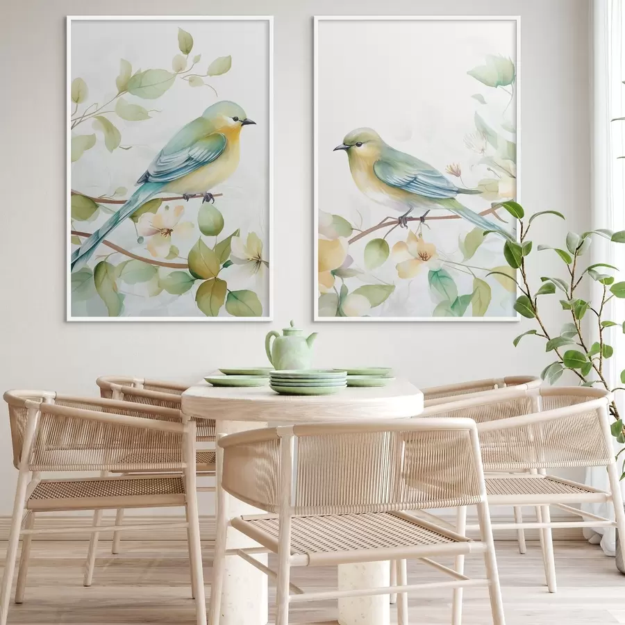 Fotobehang Twee mezen op jasmijn takken d01069