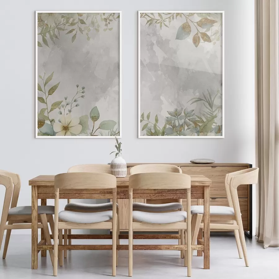 Fotobehang Delicate planten op een lichtgrijze achtergrond d01070