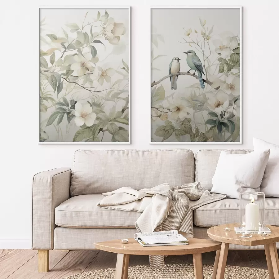 Fotobehang Twee vogels op takken d01071