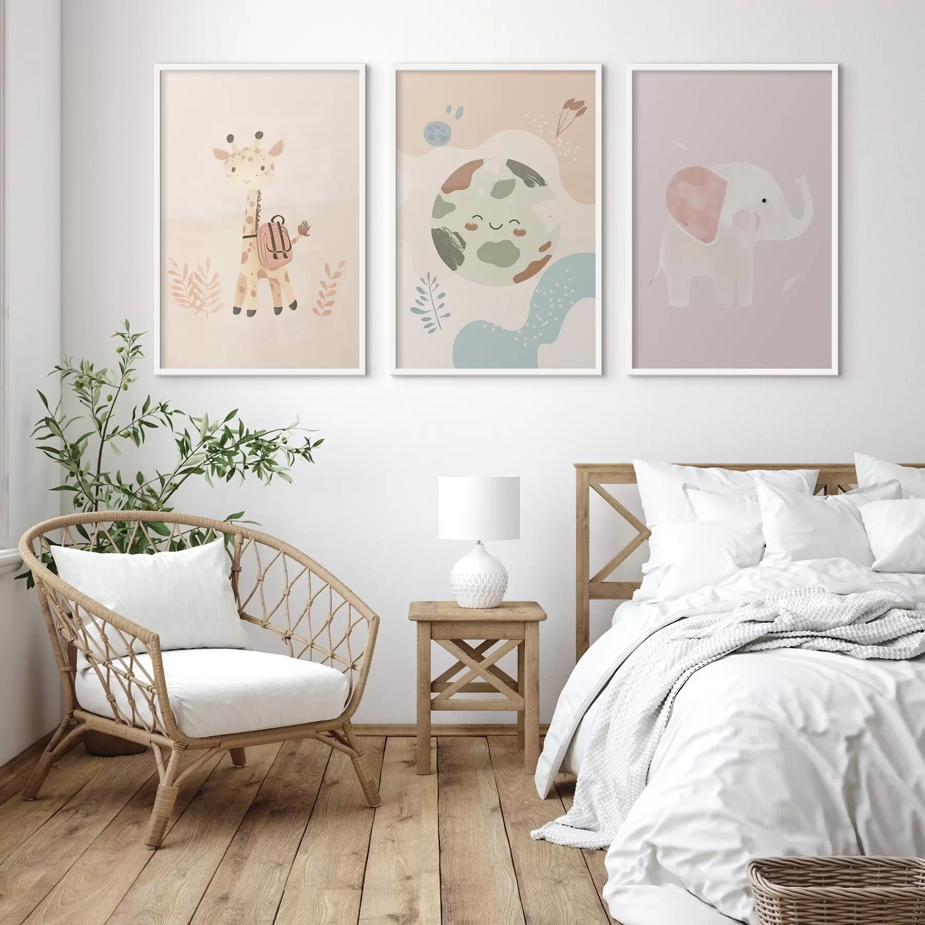 Fotobehang Aarde, giraf en olifant d01135