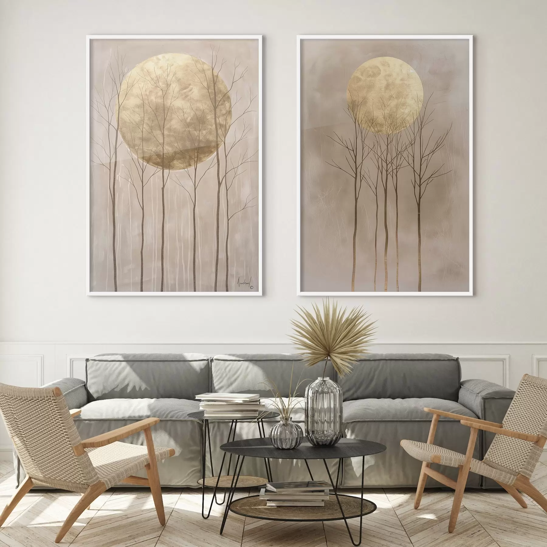 Fotobehang Delicate bomen en cirkel d01137