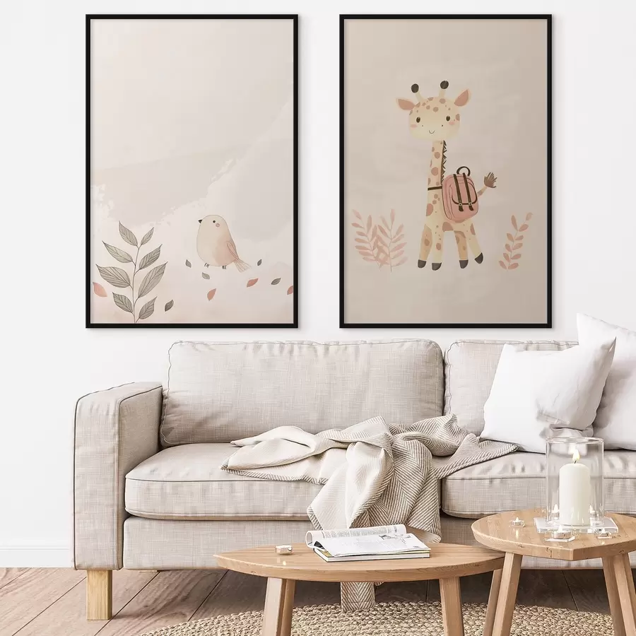 Fotobehang Giraffe en vogel d01148