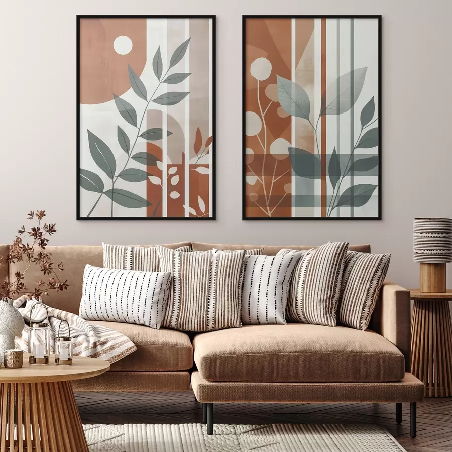 Fotobehang Abstractie met takken en bladeren d01074