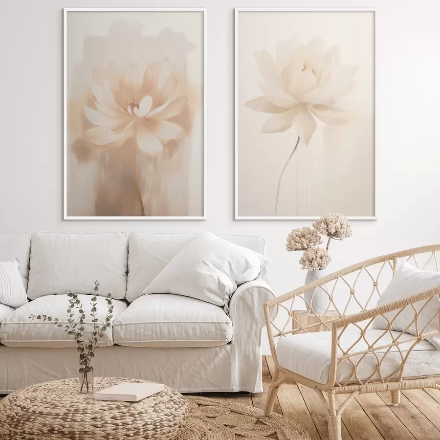 Fotobehang Bloemstuk in warme beigetinten met lichte penseelstreken en een luchtige achtergrond d01087