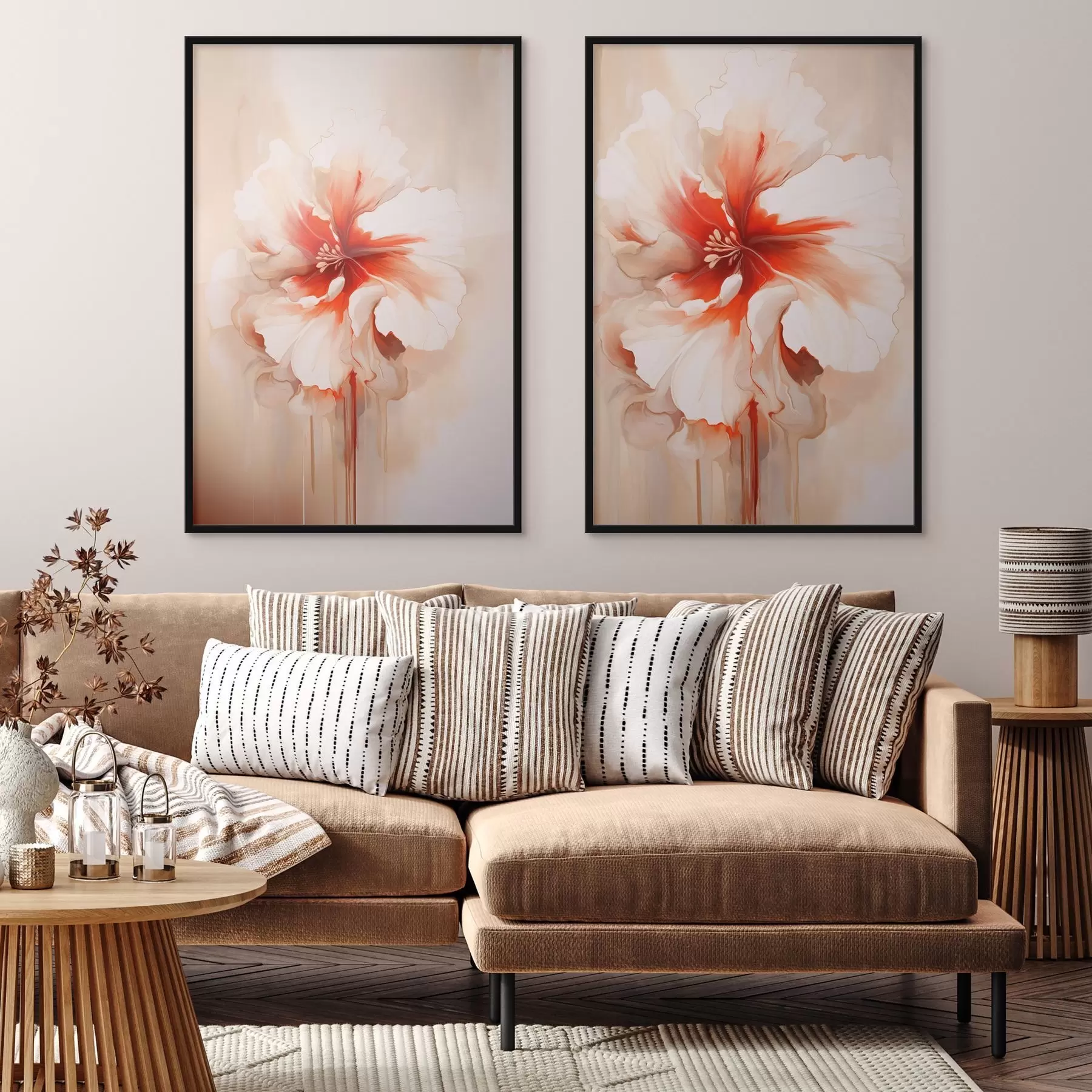 Fotobehang Witte koraalbloemblaadjes op een abstracte achtergrond, rustige compositie d01089