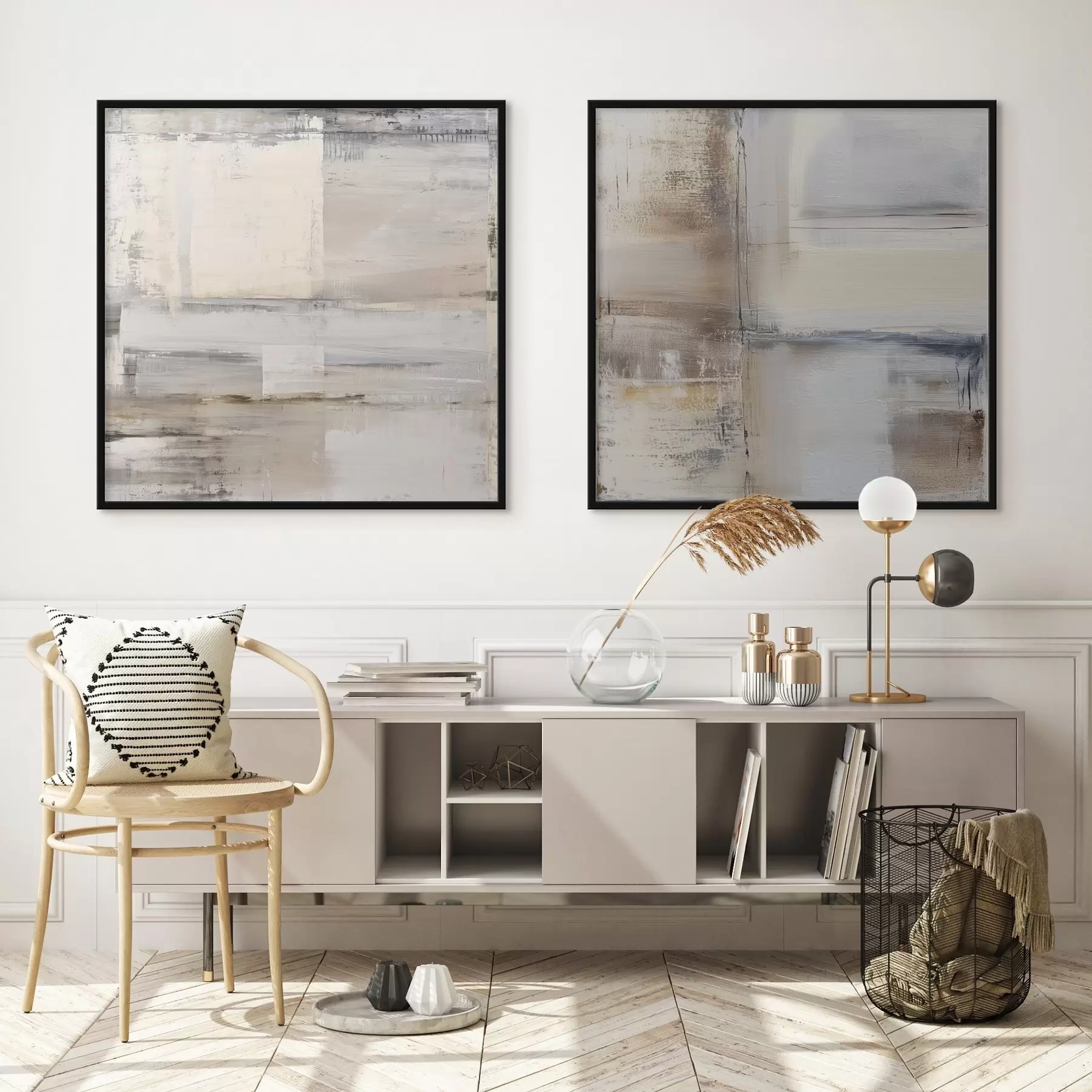 Fotobehang hedendaagse abstractie in ingetogen tinten d01171