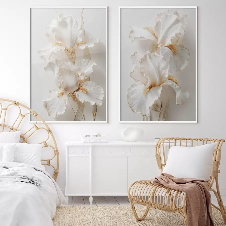 Fotobehang grote witte irisbloemen d01178