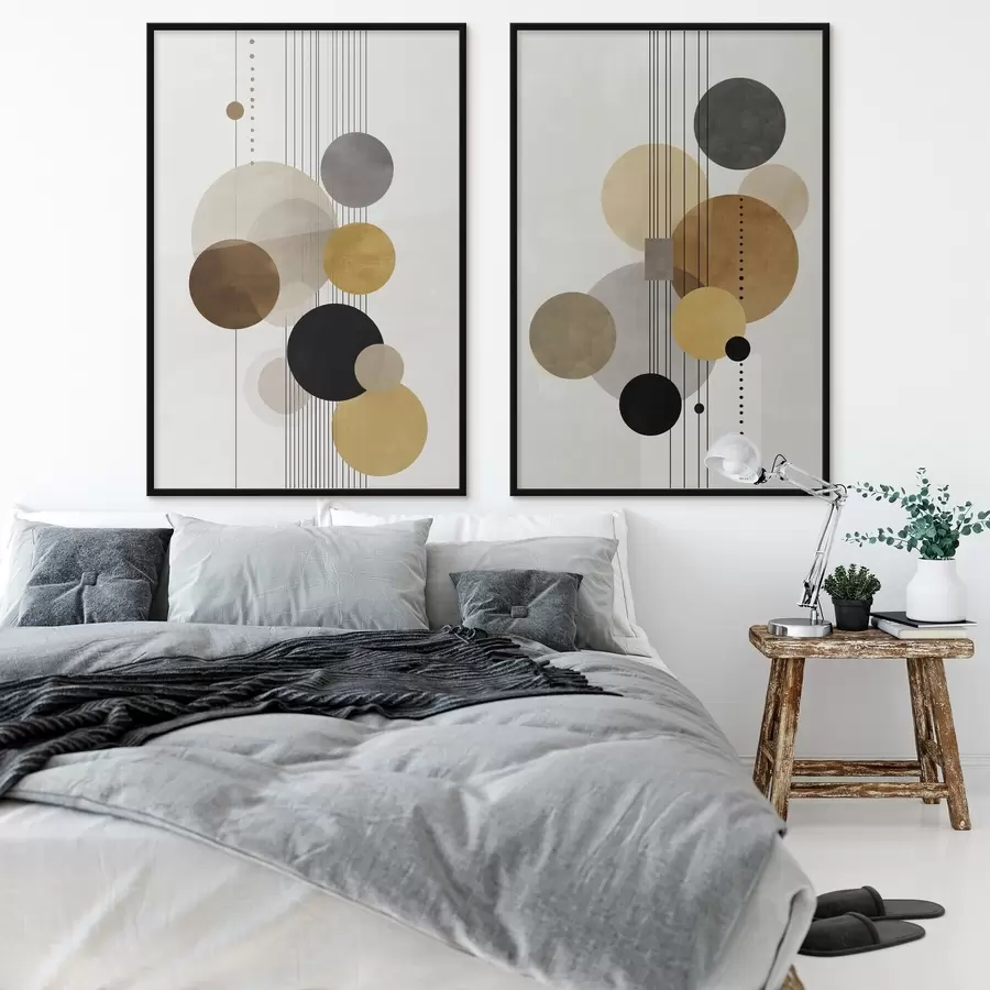 Fotobehang abstractie met cirkels en lijnen in warme kleuren d01182