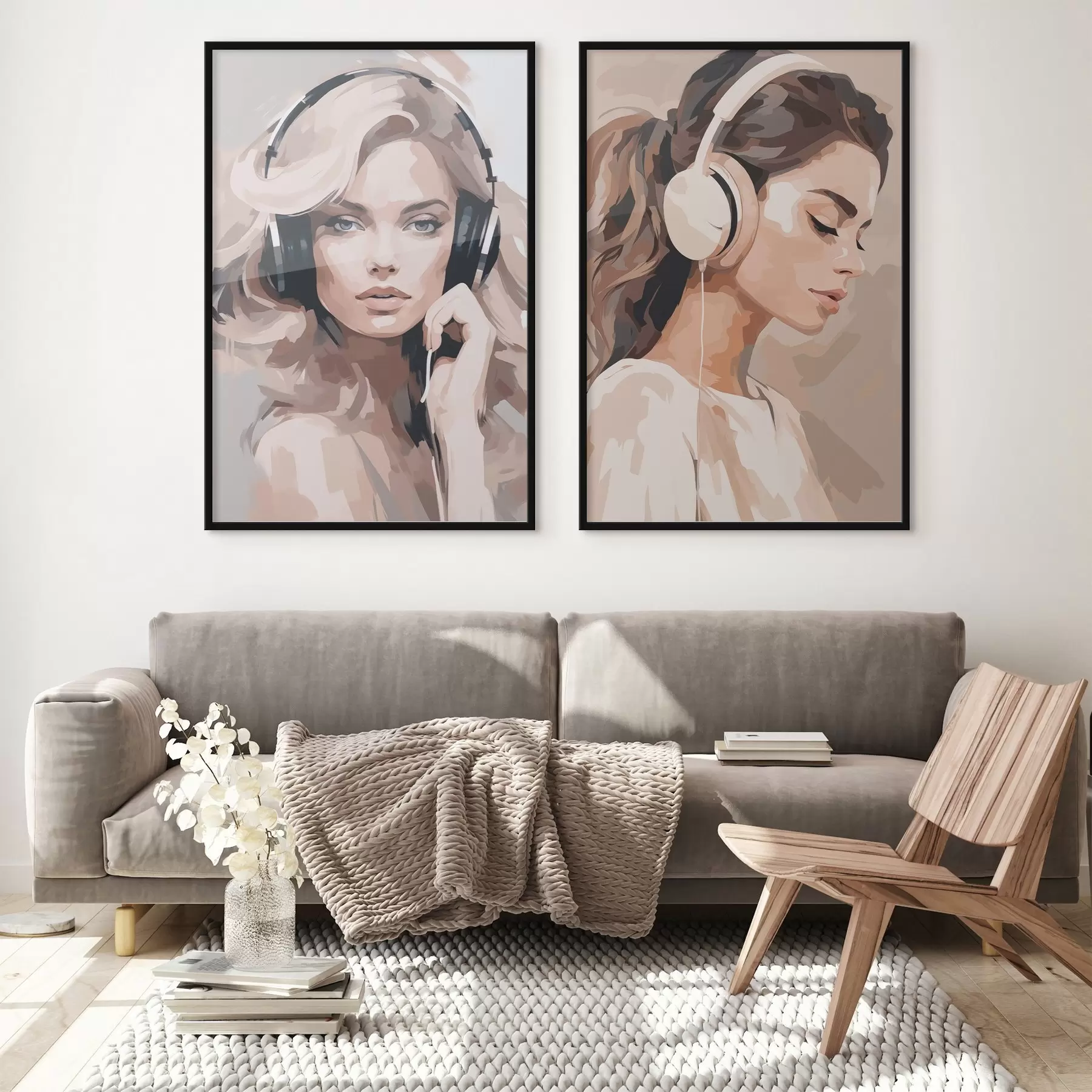 Fotobehang Portret van een meisje met koptelefoon d01192