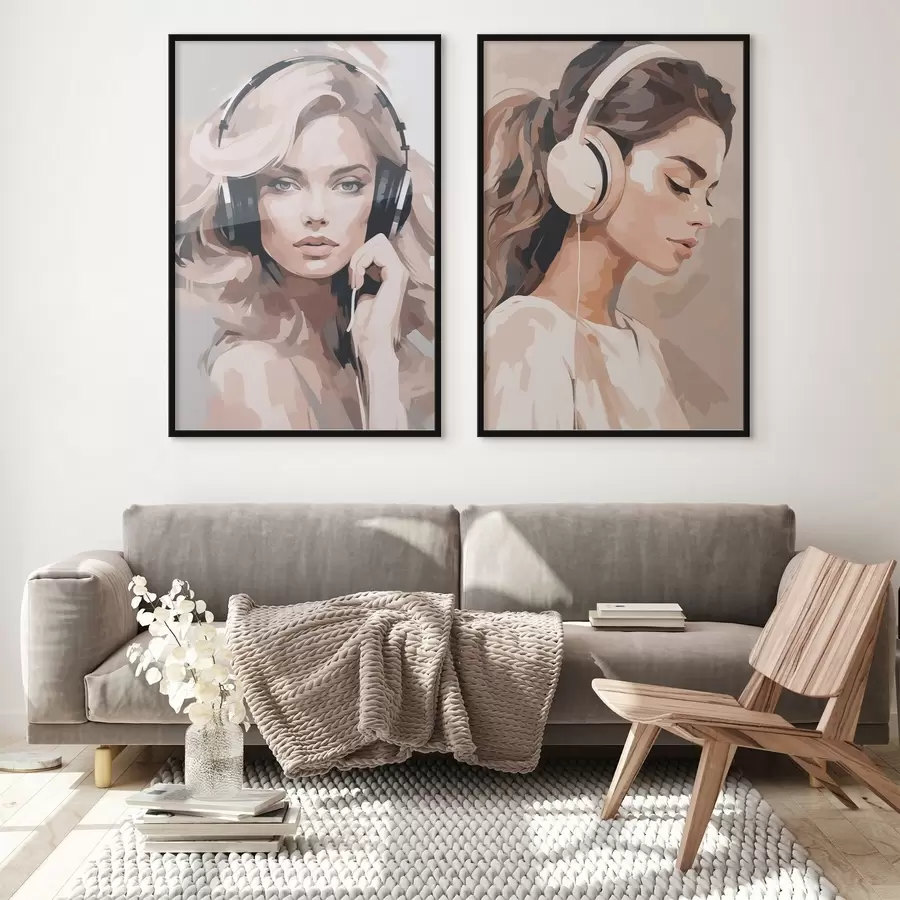 Fotobehang Portret van een meisje met koptelefoon d01192