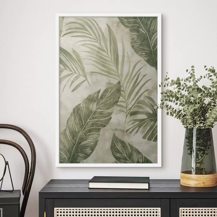 Fotobehang Tropische bladeren, imitatie van verouderde achtergrond f47631