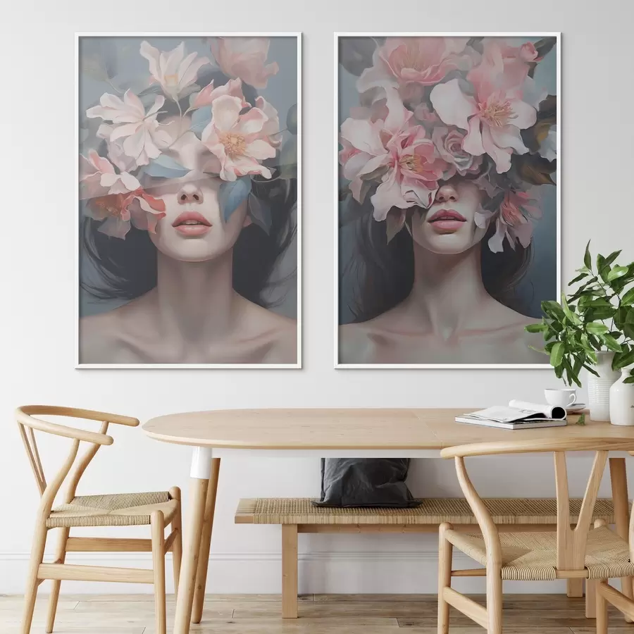 Fotobehang Abstract vrouwelijk portret met bloemen d01221