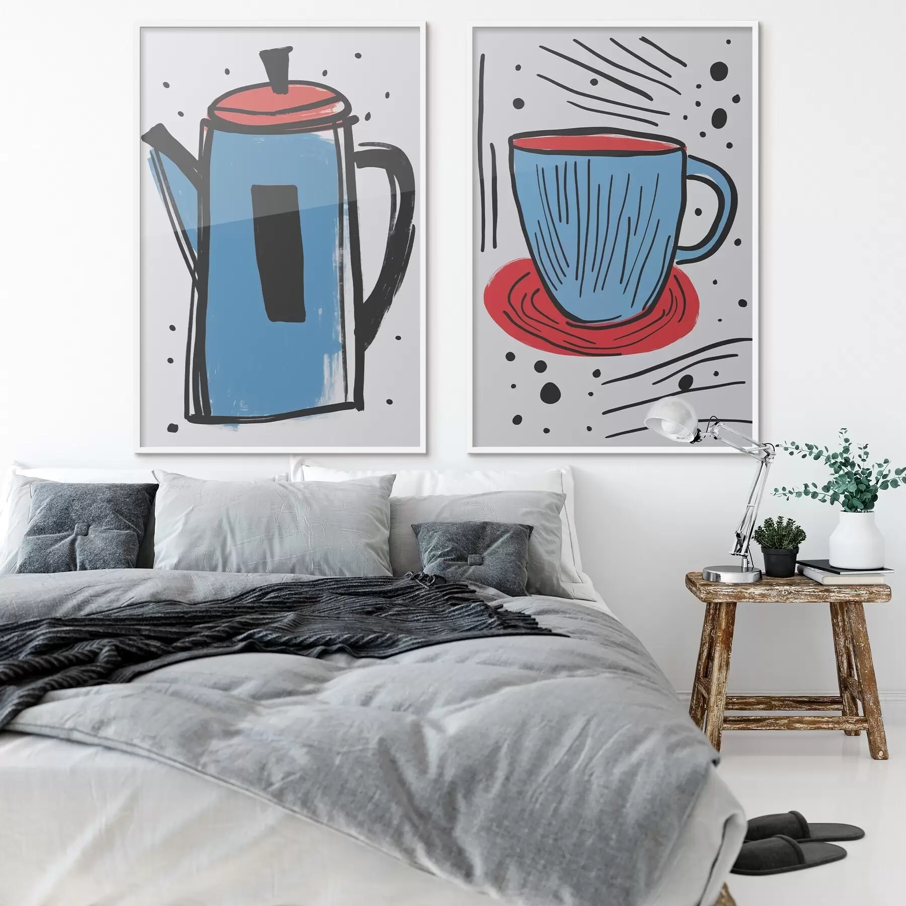 Fotobehang Koffiepot en kopje imitatie van een primitieve tekening d01225