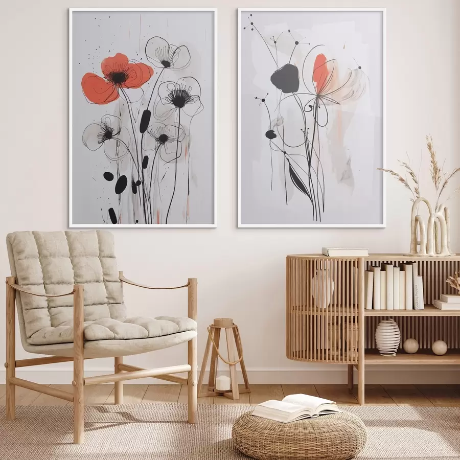 Fotobehang Abstracte bloemen imitatie van een tekening d01227