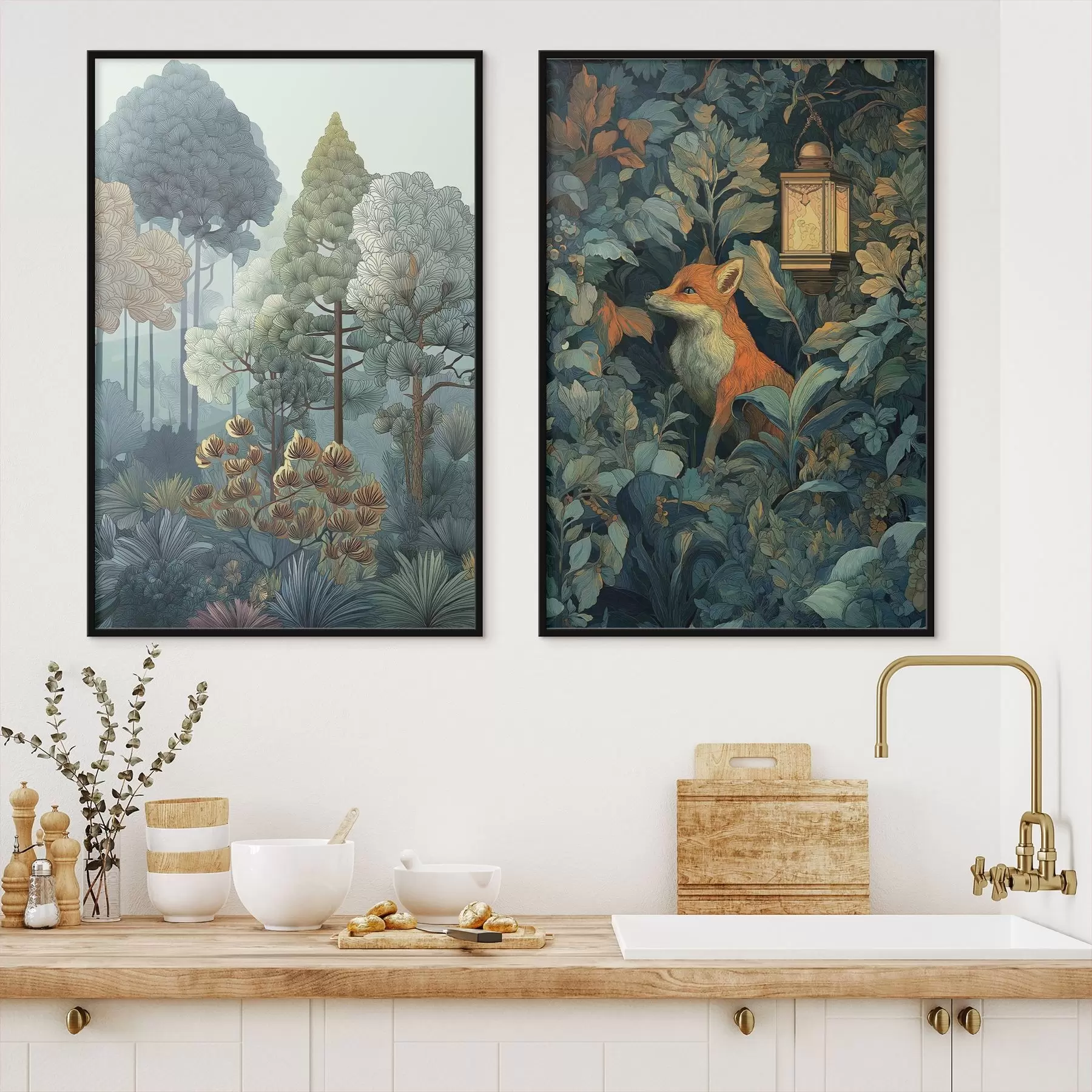 Fotobehang Een schattige vos in een sprookjesbos d01248