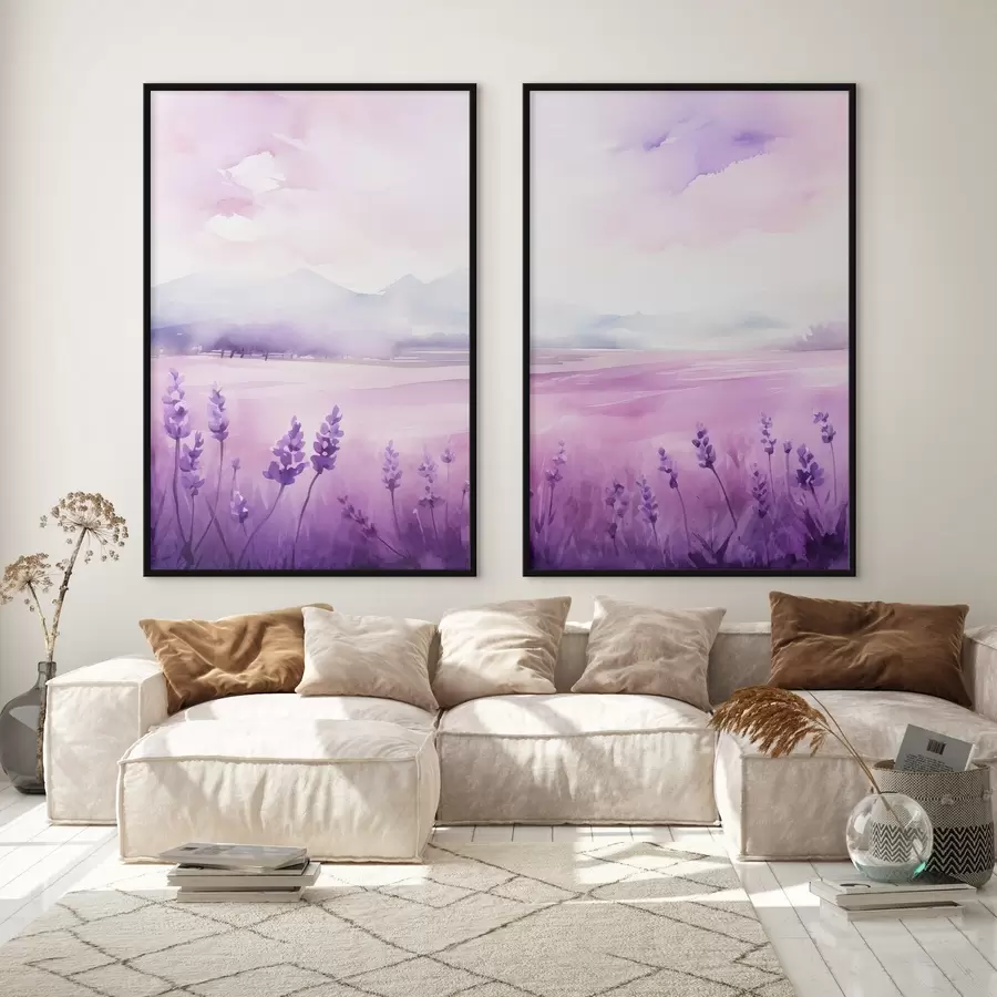 Fotobehang Lavendelveld, imitatie-aquarel d01249