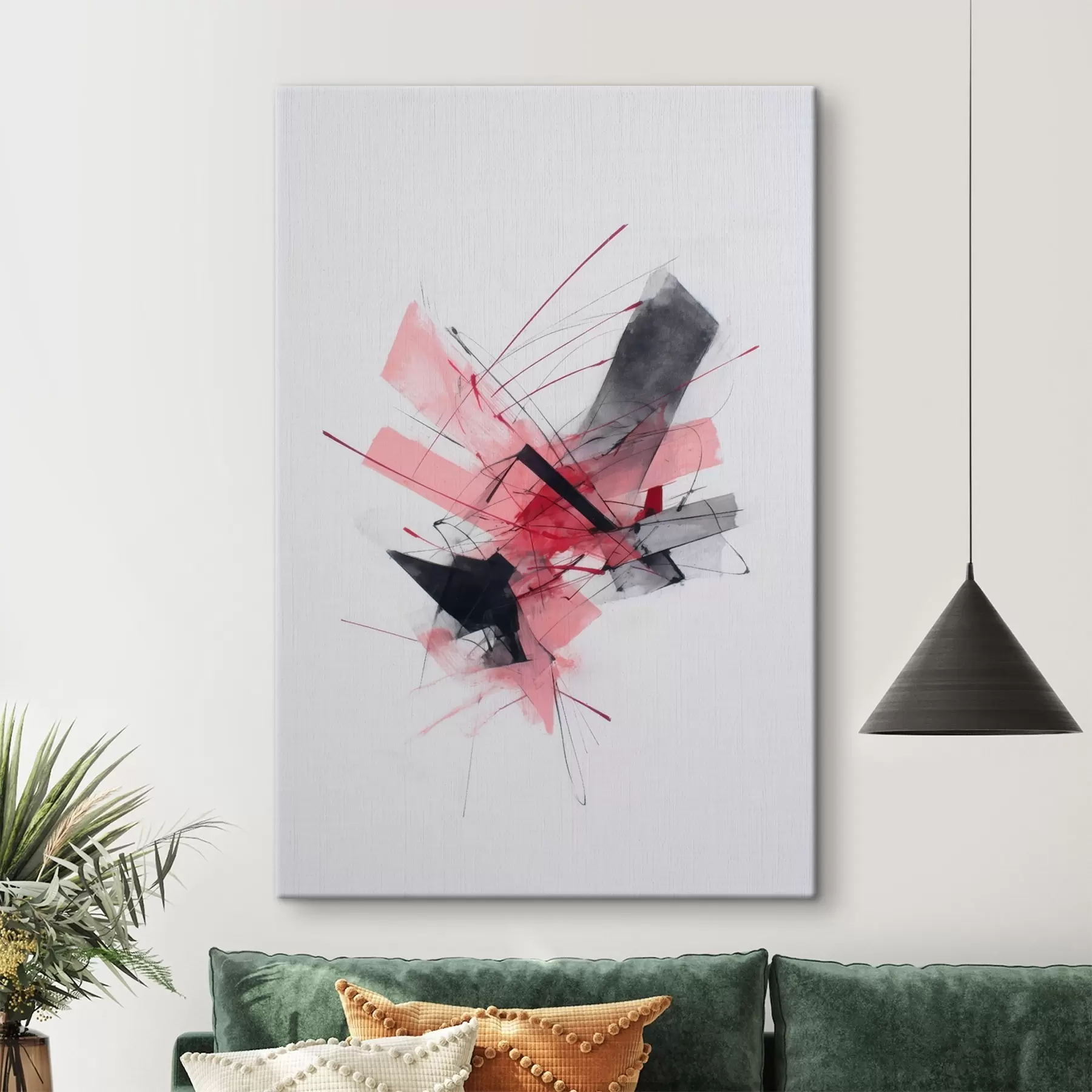  Schilderijen Abstract met roze en zwarte geometrische elementen s46950