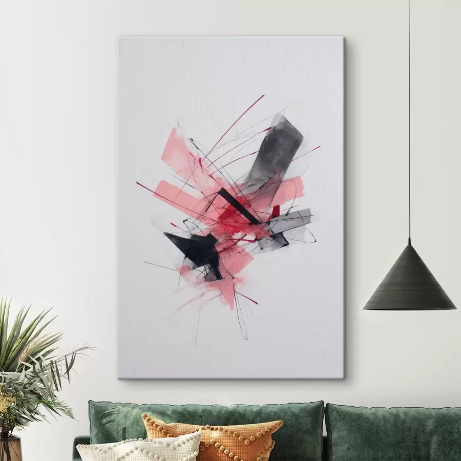  Schilderijen Abstract met roze en zwarte geometrische elementen s46950