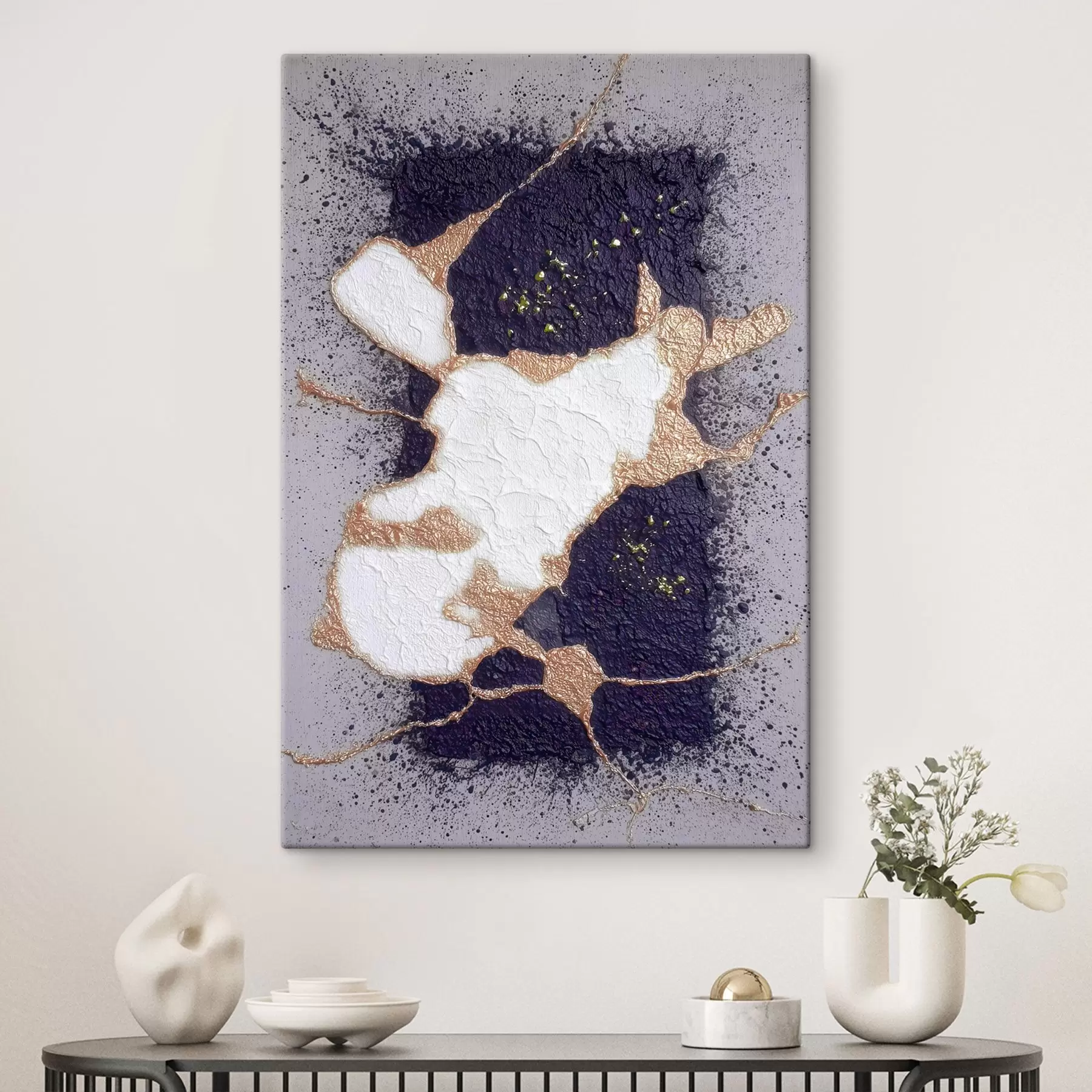  Schilderijen Abstract in paarse en beige tinten met een volumetrisch textuureffect s46952