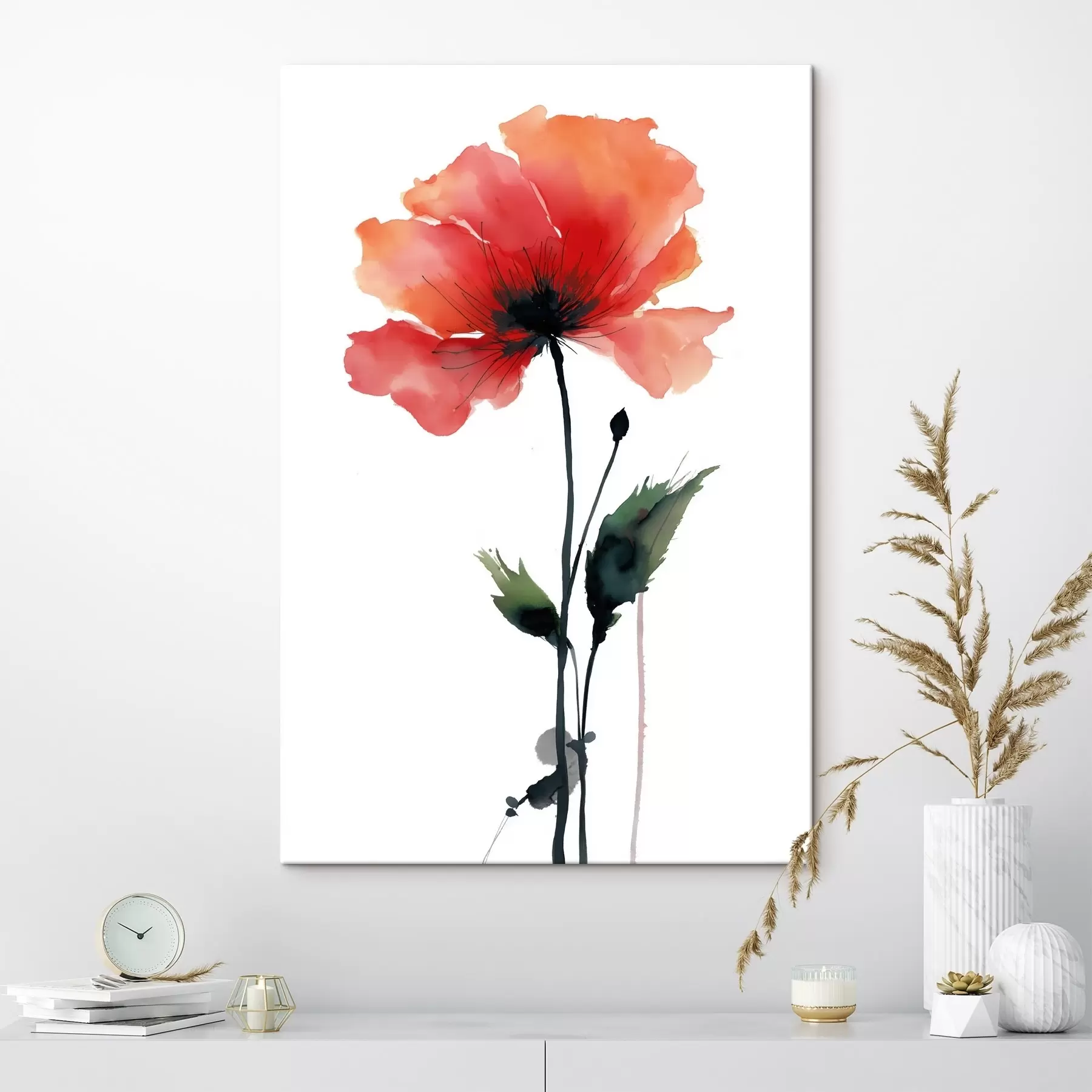  Schilderijen Aquarel papaver in een rustig kleurenpalet met zachte kleurovergangen s47087
