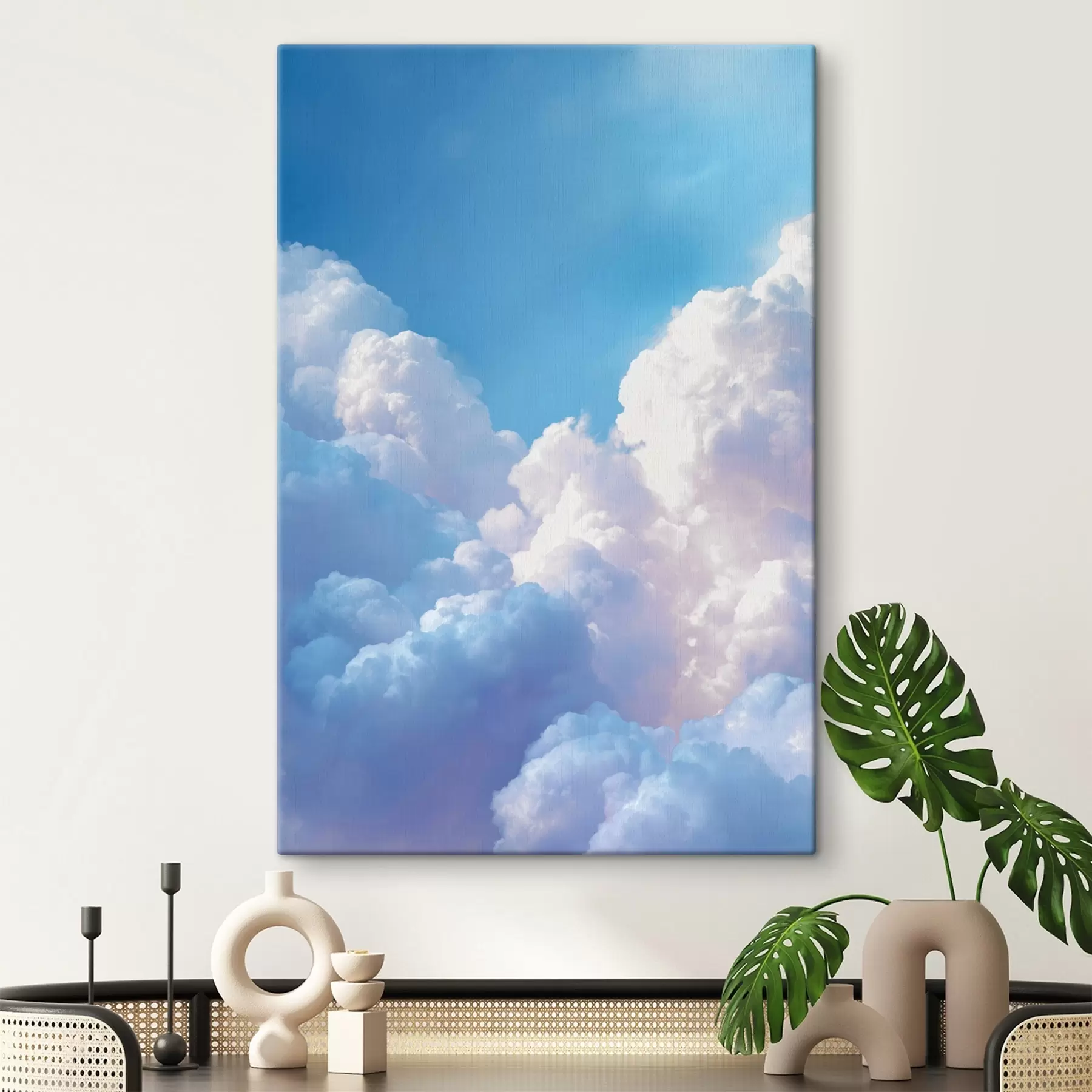  Schilderijen Pittoresk luchtlandschap met enorme witte wolken in digitale grafische stijl s47089