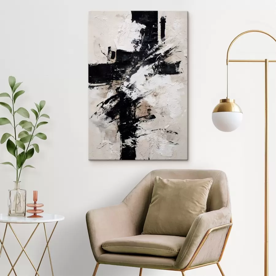  Schilderijen Modern abstract interieur met chaotische lijnen en volumetrische penseelstreken in canvas schilderstijl s47090
