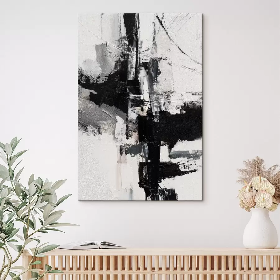  Schilderijen Textuurillustratie met contrasterende zwarte en grijze penseelstreken in olieverfstijl s47091