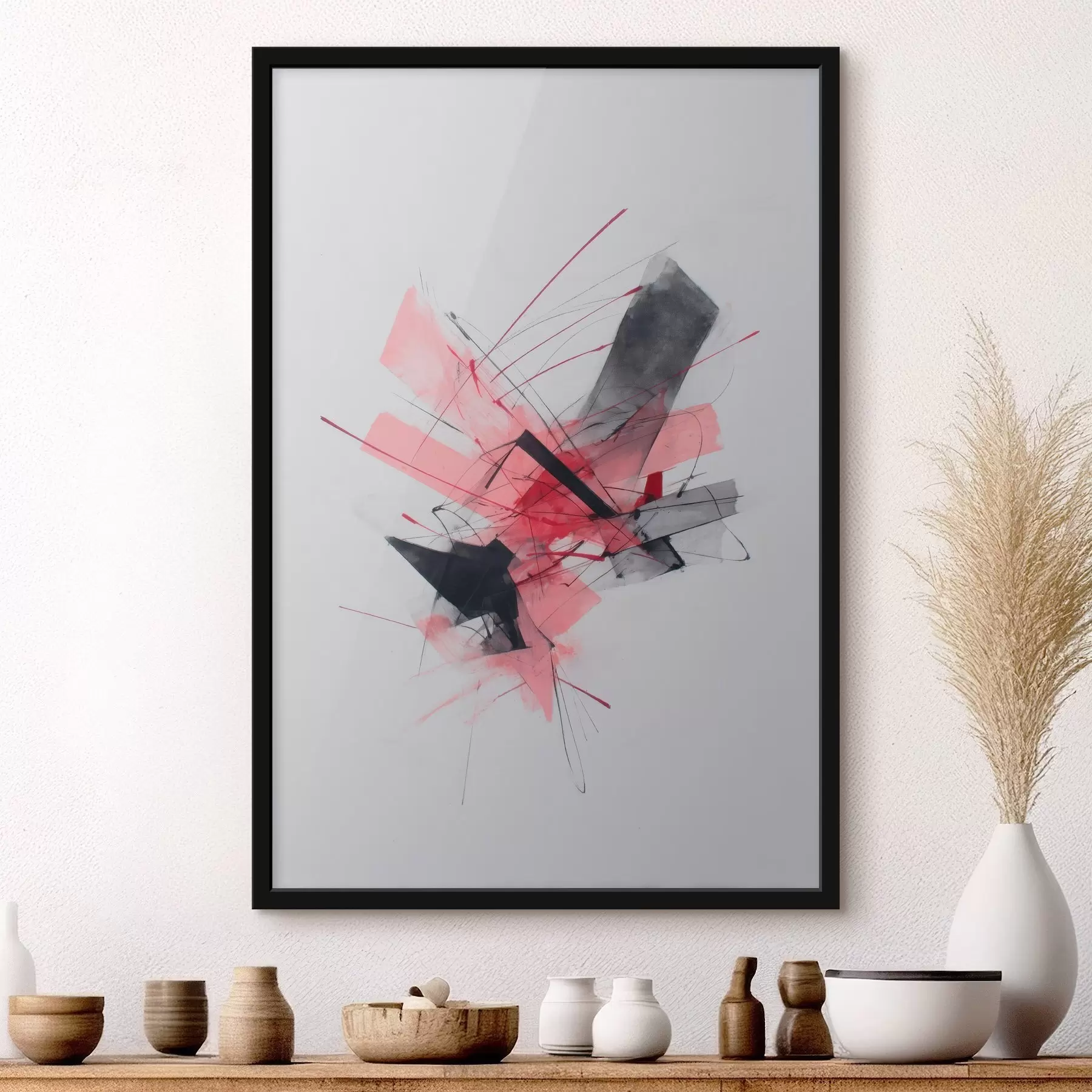 Fotobehang Abstract met roze en zwarte geometrische elementen f46950