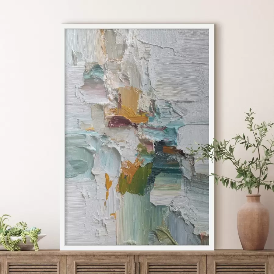 Fotobehang Compositie met turquoise en oranje accenten in olieverfstijl f46958