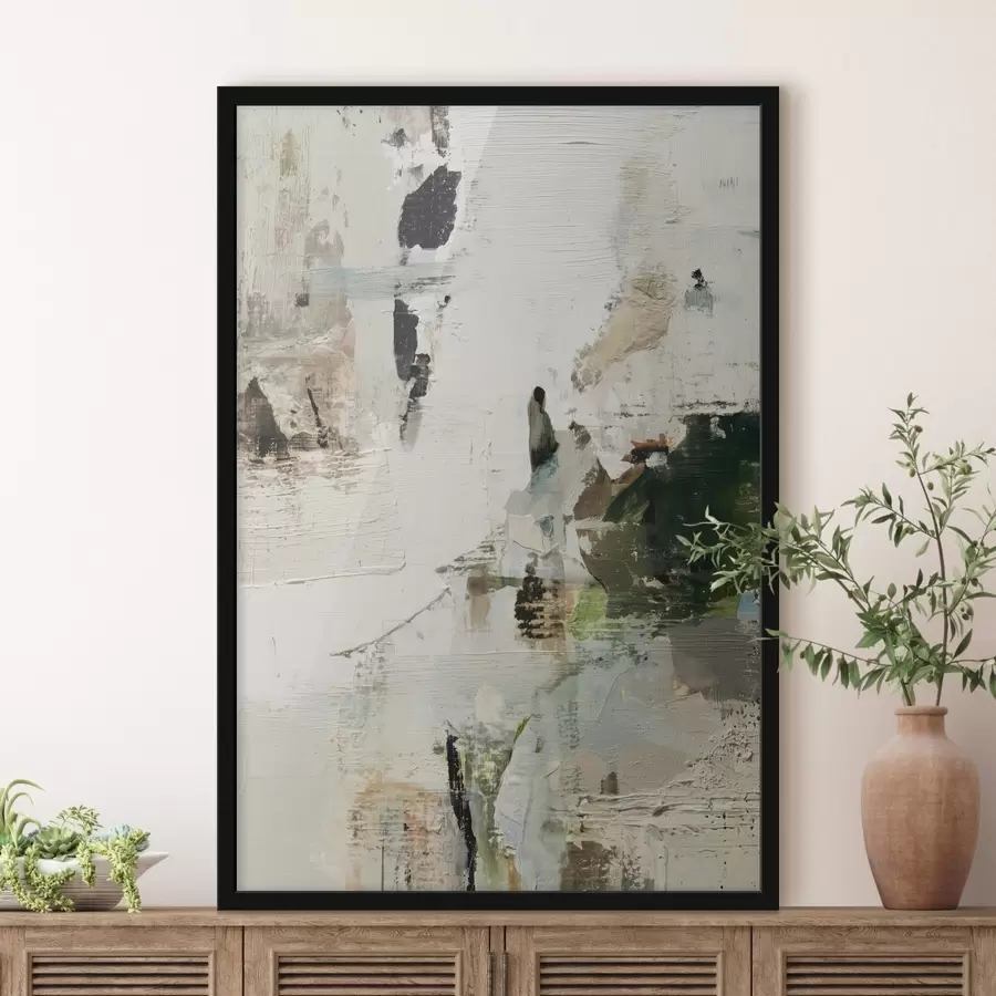 Fotobehang Abstracte compositie in pasteltinten met donkergroene accenten in olieverfstijl f46960
