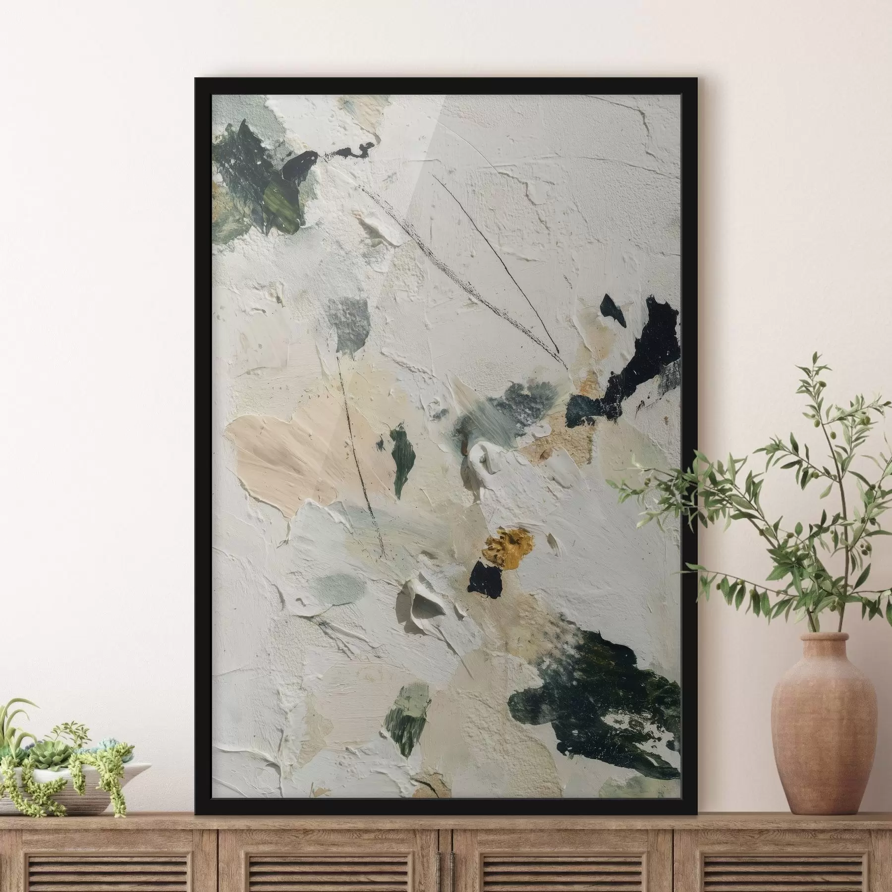 Fotobehang Expressieve scène met gelaagde textuur en pastelkleurenpalet in olieverfstijl f46961